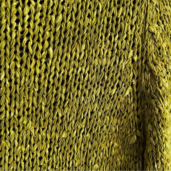 Vintage Chicos Linen Blend Chartreuse Lagonlook Cardigan Fringe size Large - Picture 8 of 13